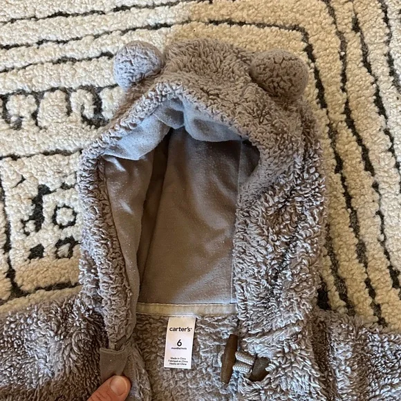 Carter's Fuzzy Gray Hooded Footie - Picture 2 of 7